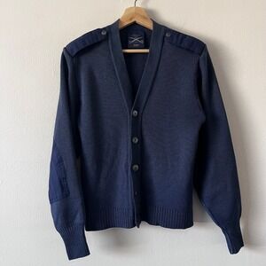 Military Equipment Vintage Wool Blend Navy V-Neck Button Front Cardigan size 38R